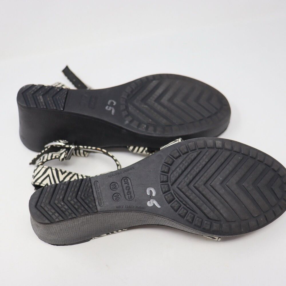Crocs Women’s Size 10 15313 Leigh Zebra Ankle Strap Wedge Strappy Sandals - Picture 4 of 5